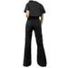 Women's Clothing Design Printed Metal Buckle Denim Drape Trousers_ecoleips.com