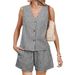 Cross-border European And American Two-Piece Vacation Outfit Short Set Plaid Vest Summer New Women's Clothing_ecoleips.com