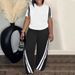 Women's Clothing Large Size Striped Printed Two Piece Round Neck Short Sleeved Top And Pants_ecoleips.com