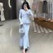 Elegant Long V Neck Fishtail Dress Black Style Knit Plus Size Autumn Winter French Dress For Women_ecoleips.com