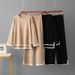 Autumn 2025 Elegant Color Block Slit Long Sleeve Knit Top High Waist Slim Wide Leg Pants Women's Two Piece Set_ecoleips.com