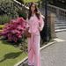 Women's Clothing Waist Slim V Neck Chiffon Long Sleeved Top Simple Wide Leg Casual Trousers Suit_ecoleips.com