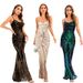 sexy Backless Sequined Long Dress New Suspender Style Stretch Dress_ecoleips.com