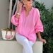 Women's Clothing Spring And Summer Casual V Neck Solid Color Cotton And Linen Long Sleeved Tops_ecoleips.com