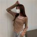 Women's Asymmetrical Hem Long Sleeve Top Fashion Fitted Cropped Tee Basic Layering Shirt for Fall Winter_ecoleips.com