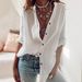 2020 Autumn New Style European And American Solid Color Cotton Loose V-Neck Long Sleeve Top For Women_ecoleips.com