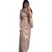 Elegant Satin Midi Dress With Empire Waist – Long Sleeve Mock Neck Ruffle Hem Dress (S-Xxl, Champagne/Black/Emerald)_ecoleips.com