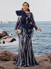 Elegant European American Long Sleeved Sequined Embroidered Mermaid Evening Gown Ruffled Beaded Formal Dress for Women_ecoleips.com