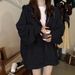 Autumn Jacket, Loose-fitting, Medium-short Length, College Style, Spring And Autumn, Fleece-lined, Zip-up Cardigan,_ecoleips.com