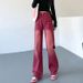 American Retro Red Jeans, Straight Loose Fit, Trendy Design, High-waisted, Slimming, Wide-leg Long Pants For Women_ecoleips.com