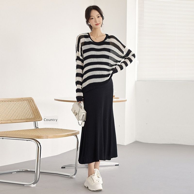 Autumn New Korean Fashion Knitted Strap Two-Piece Maternity Dress_ecoleips.com