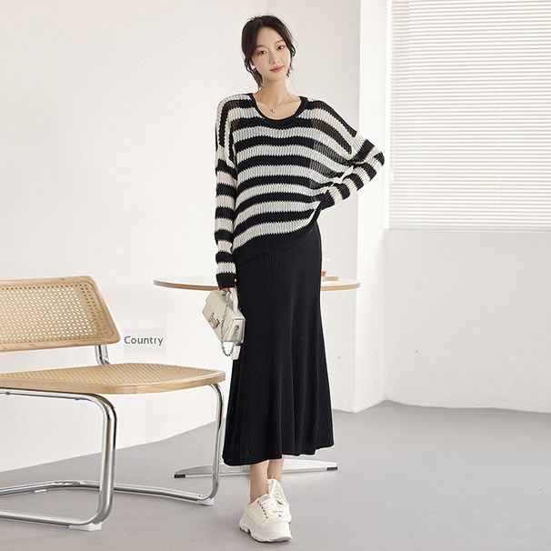 Autumn New Korean Fashion Knitted Strap Two-Piece Maternity Dress_ecoleips.com