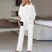 Women's Batwing Sleeve Off-Shoulder Top with Irregular Hem And Matching Pants Elegant Two-Piece Party Set for Spring/Summer/Autumn_ecoleips.com