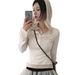 Women's Summer Slim Fit T-Shirt Solid Color Button Collar Faux Two Piece Hooded Top Street Fashion European American Style_ecoleips.com