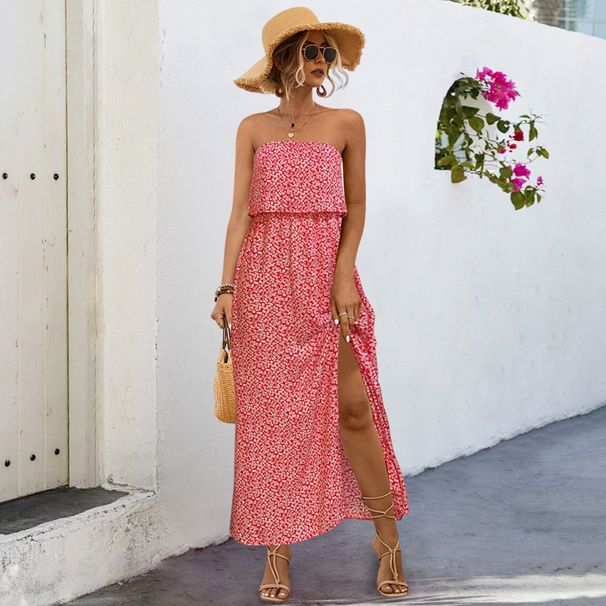 Women's European American Fashion 2024 Spring/Summer New Products: Sexy Strapless Slit Long Dress, Bestseller On_ecoleips.com