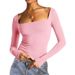 Women's Cropped Square Neck Pullover Top Long Sleeved Milk Silk New Fashion_ecoleips.com