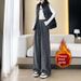 Aria Basics 2025 New Straight-Leg Floor-Length Wide-Leg Korean Fashion Versatile Lazy Style High-Waisted Drawstring Leopard Print_ecoleips.com