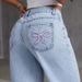 European And American Cross-border 2025 Summer New Loose Women's Washed Wide-leg Jeans With Bow Embroidery_ecoleips.com