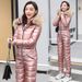Women's Clothing Elegant Women's Jumpsuit With Fur Collar - Stylish Casual One-Piece Outfit For Office & Daily Wear, Comfortable Memory Fabric_ecoleips.com