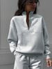 Women's Fleece Lined Zip up Sweatshirt Loose Fit Turn down Collar European American Style Autumn Winter Clothing for Ladies_ecoleips.com