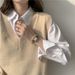 K New Loose Versatile Lazy Style Pullover V-neck Vest No-sleeve Knitted Cardigan Sweater For Women. No Inner Garment And Bag._ecoleips.com