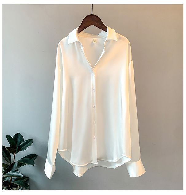 Long-sleeved Satin Shirt Women's Design Sense Niche 2026 Spring And Summer Sun Protection Versatile Drape Sense Retro Hong Kong Style Shirt Top_ecoleips.com