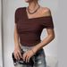 Women's Clothing Cold Shoulder Pleated T Shirt Sexy Short Sleeve Slim Fit Asymmetric Top Female Elegant Fashion_ecoleips.com