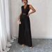 Women's Clothing Elegant Style Women's V-Neck Jumpsuit Solid Color Pleated Tie Waist Pants For Formal & Casual For Women_ecoleips.com