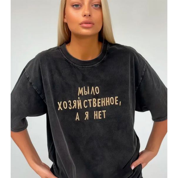American Retro Washed Black Summer Cotton Short Sleeve T-Shirt With Letter Print Fashion Loose Versatile Top Trendy_ecoleips.com