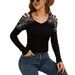 European And American Cross-border 2026 New Fashion Lace Patchwork Heavy-duty Rhinestone V-neck Hollow Long-sleeve_ecoleips.com