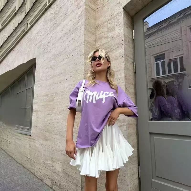 Dopamine Retro Loose Versatile Stylish Print 100% Cotton Elegant European And American Short Sleeve T-Shirt Trend_ecoleips.com