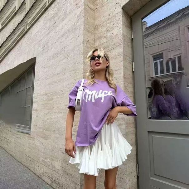 Dopamine Retro Loose Versatile Stylish Print 100% Cotton Elegant European And American Short Sleeve T-Shirt Trend_ecoleips.com