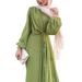 Muslim Dress Women Elegant Long Sleeve Maxi Dress With Self-Tie Detail - Women's Chic Solid Color Knitted Dress For Office & Casual Wear_ecoleips.com