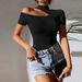 Voya 2026 Spring/Summer New Women's Ins Hot Short Sleeve T-shirt Half High Collar Single Side Off Shoulder Short Top_ecoleips.com