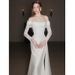 Women's Clothing Style Off The Shoulder Light Lace Wedding Dress White Slimming Short Train Bridal Reception Dress_ecoleips.com