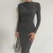 Women's Slim Fit High End Solid Color Long Dress Spring Autumn European American Style Temperament Bodycon Slit Dress_ecoleips.com