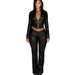 Leather Deep V Neck Cropped Jacket + Straight Leg Pants Two Piece Set, Sexy Tight Fitting Crop Top Outfit, Nightclub Sexy European And American Style._ecoleips.com