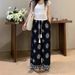 Suitable For All Seasons Bohemian Print Wide-Leg For Women, Summer Thin Ice Silk Linen Pants, Straight-Leg Draped Casual Long Pants_ecoleips.com