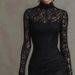 Elegant Black Stretch Lace Mermaid Evening Dress – Slim Fit High Waist Long Sleeve Gown For Parties & Special Occasions (S-Xxl)_ecoleips.com