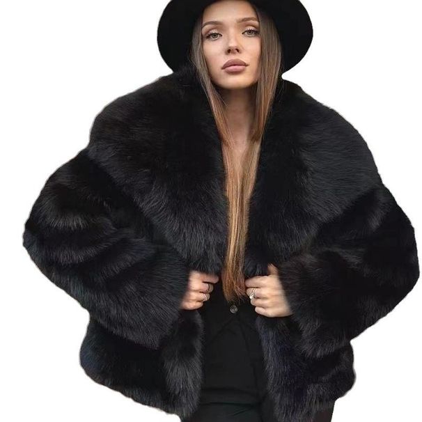 Instagram Famous Faux Fur Coat Women's - Oversized Lapel Street Style Fluffy Fox Fur Jacket, Vegan Ethical Fashion (Premium Beige/Black)_ecoleips.com
