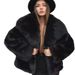 Instagram Famous Faux Fur Coat Women's - Oversized Lapel Street Style Fluffy Fox Fur Jacket, Vegan Ethical Fashion (Premium Beige/Black)_ecoleips.com