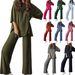 Women's Autumn Solid Color Loose Top And Pants Set Comfortable Short Sleeve With Side Pockets_ecoleips.com