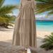 Women’s Clothing new Muslim solid color loose casual button neck long sleeved cotton and linen dress_ecoleips.com