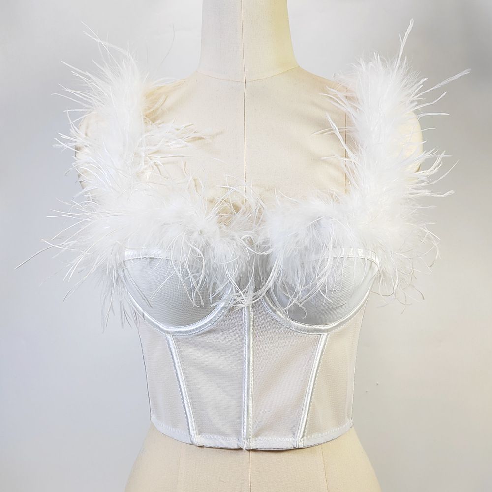 Women's Clothing Feathers Super Fairy Fish Bone Top Shaping Waist Slimming Large Backless Feather Sling_ecoleips.com