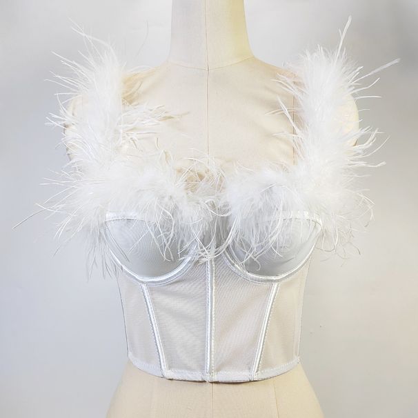 Women's Clothing Feathers Super Fairy Fish Bone Top Shaping Waist Slimming Large Backless Feather Sling_ecoleips.com