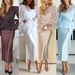 Elegant Satin Wrap Dress & Blouse Set – Women's Luxury Spring/Summer Outfit With Belted Waist_ecoleips.com