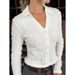 Niche White V-Neck Shirt Women's French Style Hot Girl's Tight Waist Short Lap High-End Women's Top_ecoleips.com