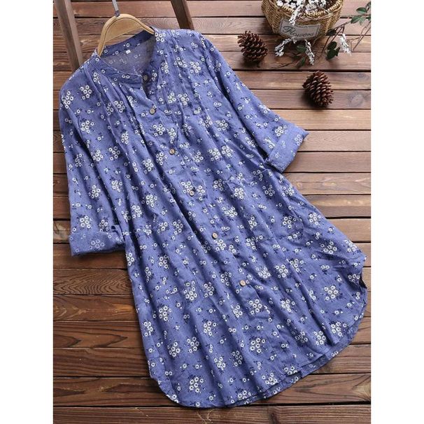 New Women's Cotton Linen Floral Print Shirt mid Length Loose Fit Top for Spring/Summer 2025_ecoleips.com