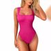 Sexy Ribbed Lace Up Square Neck Sleeveless Vest Jumpsuit Women's Clothing_ecoleips.com