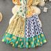 French Style Niche Contrast Color Stitching Fashionable Puff Sleeves Loose Big Swing Long Design Polka Dot Dress Dress_ecoleips.com